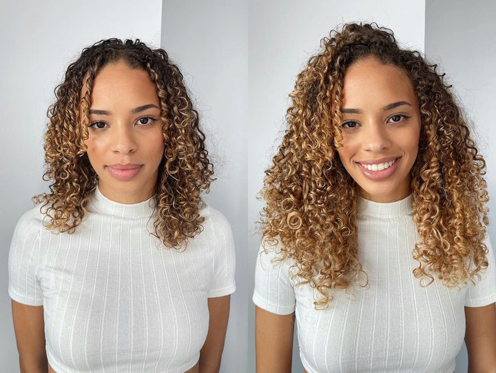 Before and after — Ringlet and Curly Ash Blonde Clip-In extensions