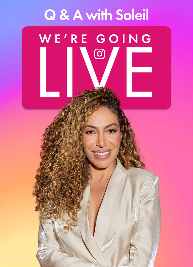 Q and A with Soleil going live on Instagram, featuring her in a metallic blazer with curly hair