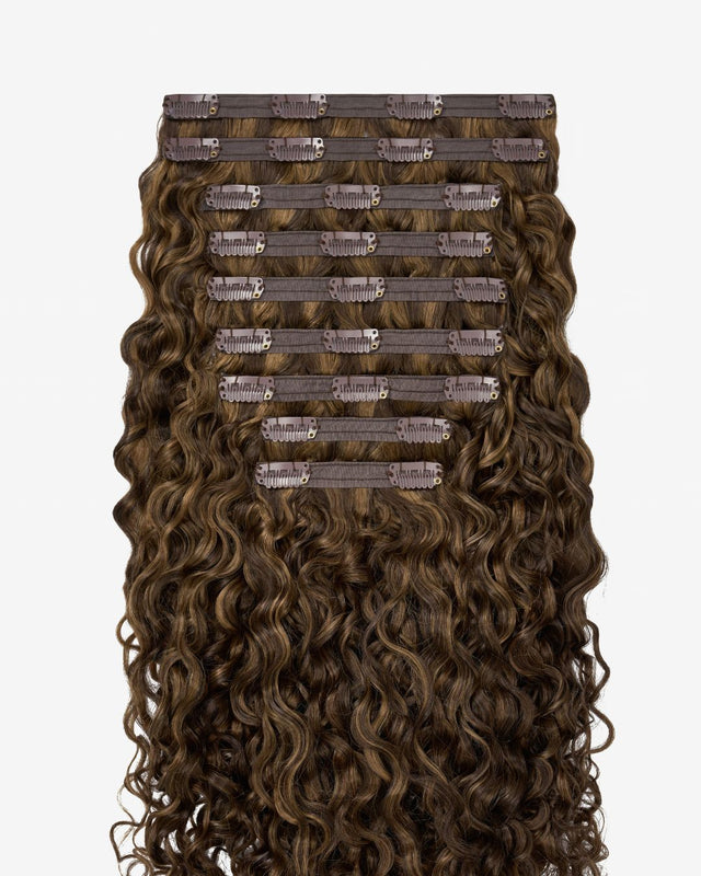 Highlighted Brown Curly Clip-In Hair Extensions