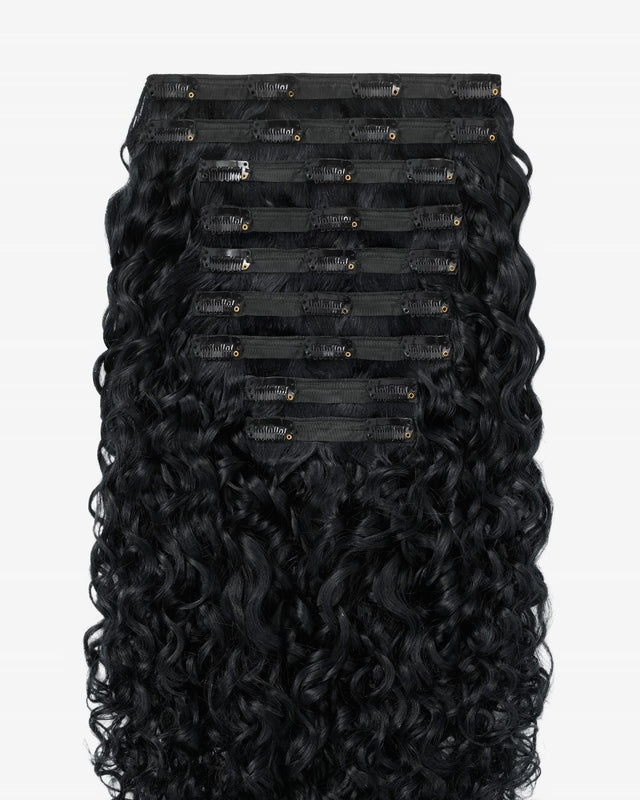 Jet Black Curly Clip-In Hair Extensions