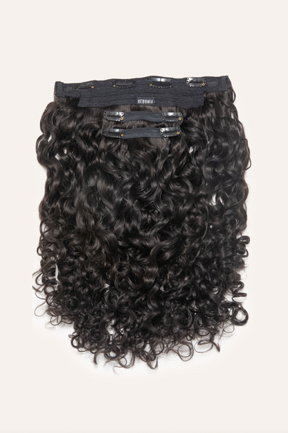 Jet Black Curly Slip-On Hair Extensions 180G 22”