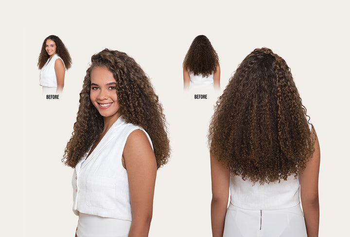 Bebonia hair extension transformations — front and back views