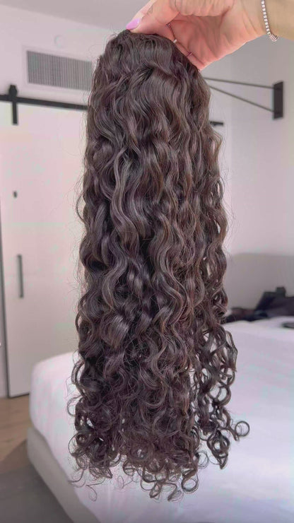 Neutral Dark Brown Curly Slip-On Hair Extensions 180G 22”