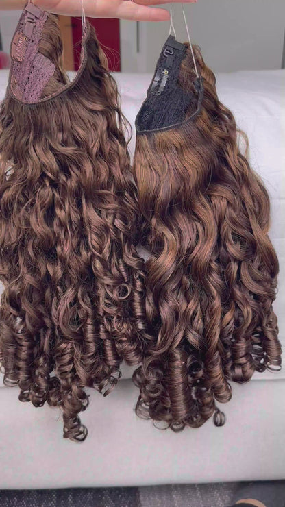 Highlighted Brown Curly Slip-On Hair Extensions 180G 22”