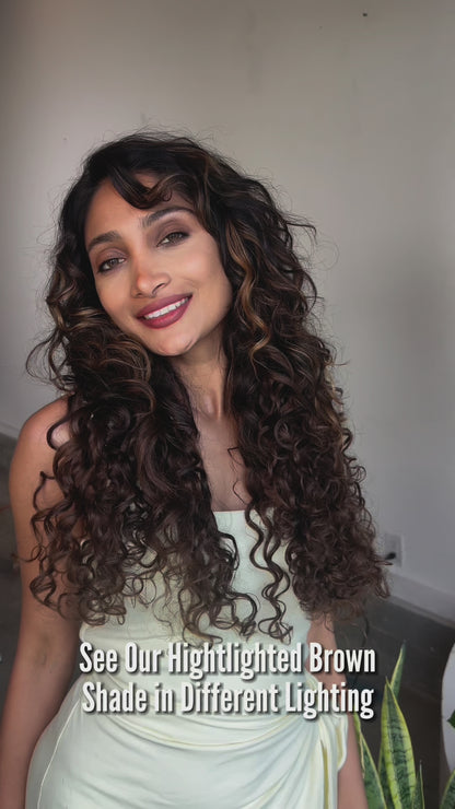 Highlighted Brown Curly Clip-In Hair Extensions