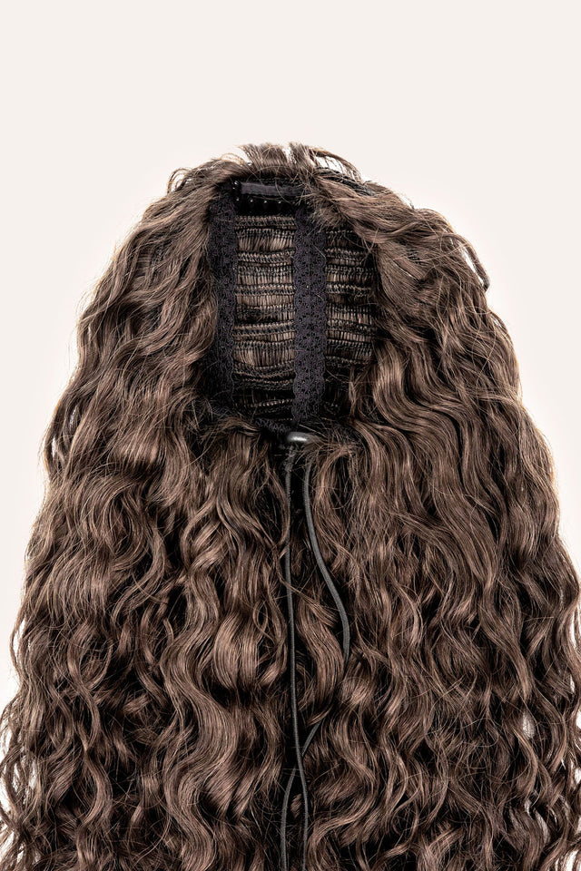 Dark Ash Brown Curly Ponytail Extension